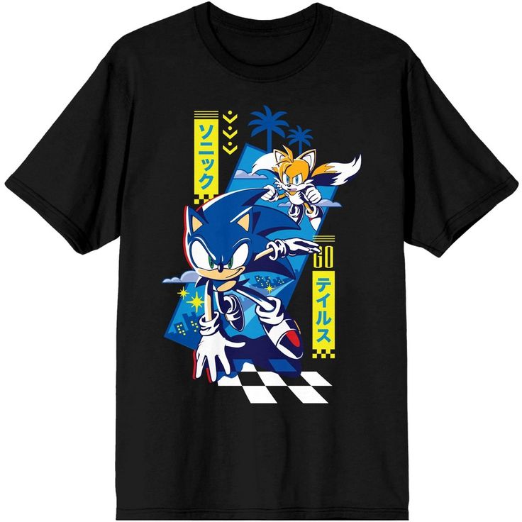 Sonic the Hedgehog Modern Sonic and Tails Men's Black Graphic Tee For Men And Women