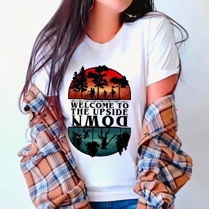 Welcome to the Upside Down Short Sleeve Tee | Stranger Things Demogorgon Tee Shirt | Stranger Things Friends on Bikes Unisex Shirt For Men And Women