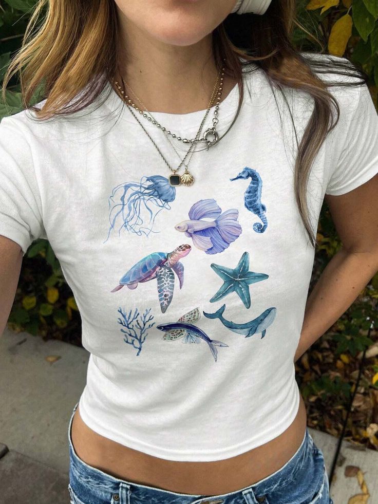 Ocean Baby Tee, Fish Baby Tee, Trendy Coastal Shirt, Vintage Graphic Tee, Beach Summer Baby Tee, Tee Seashell Shirt, Water Tee