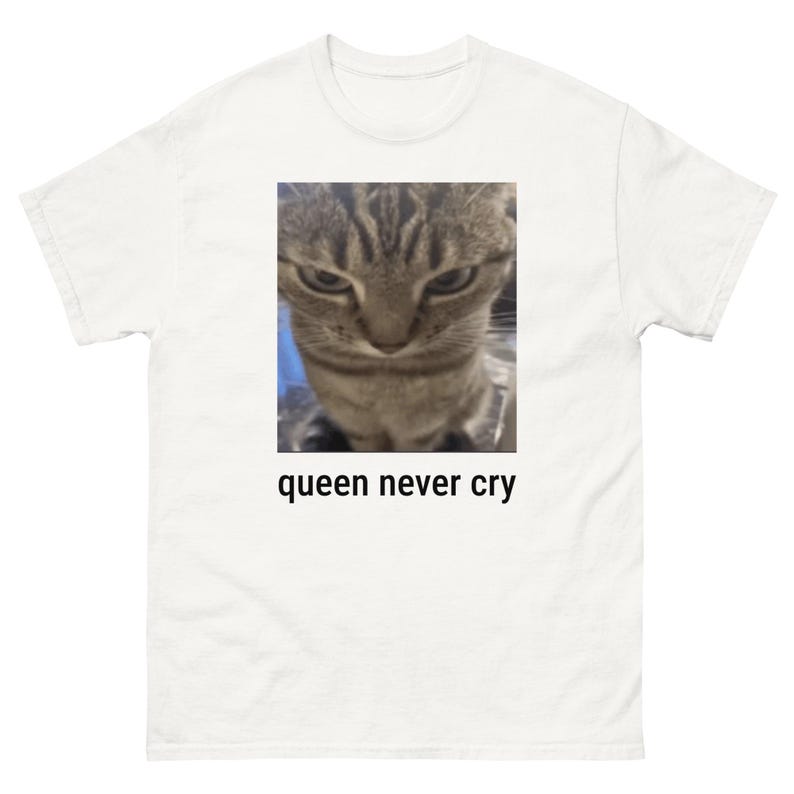 Queen Never Cry Meme T-Shirt, Funny T-Shirts, Meme Shirts, Funny Brainrot Tee, Silly Cat HumorQueen Never Cry Meme T-Shirt, Funny T-Shirts, Meme Shirts, Funny Brainrot Tee, Silly Cat Humor For Men And Women