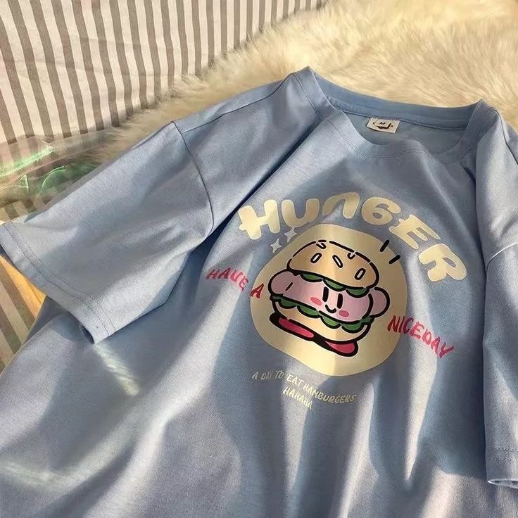 Burger Japanese Anime Print Loose Short Sleeve T-Shirt