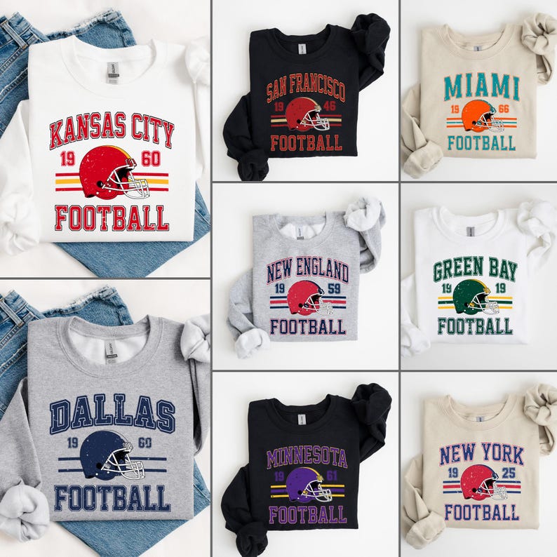 Football Sweatshirts for Everyone, Game Day Sweatshirt, KC Chiefs Shirts, Cowboys Football Shirts, All Teams, Vintage Football Shirts