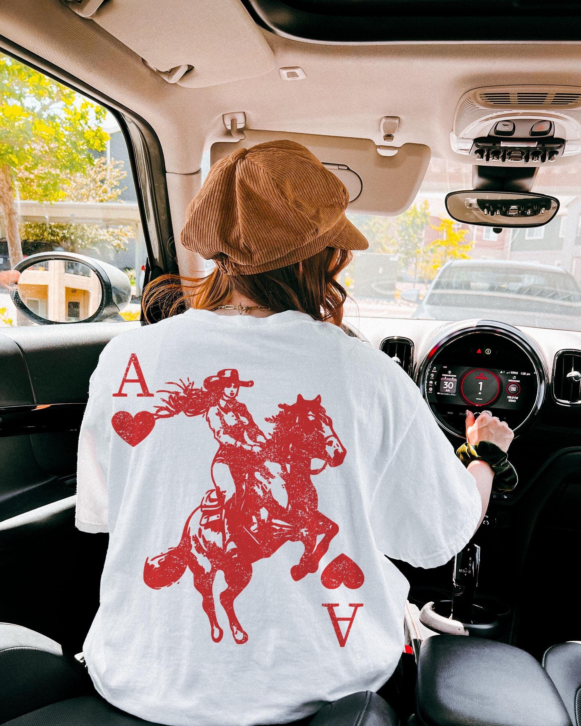 Cowgirl Shirt, Heart Shirt, Playing Card, Ace T Shirt, Western T-Shirt, Retro Graphic Tee, Hearts TShirt, Valentines Day, Country Cowgirls - - Full Color - Outfits For US