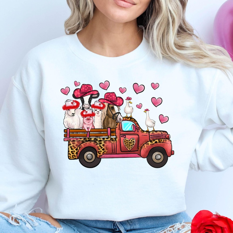 Happy Valentine's Day Truck Hearts Shirt, Valentines farm animals truck shirt, Women Valentines shirt, Animal Lover Valentine Tee For Wife