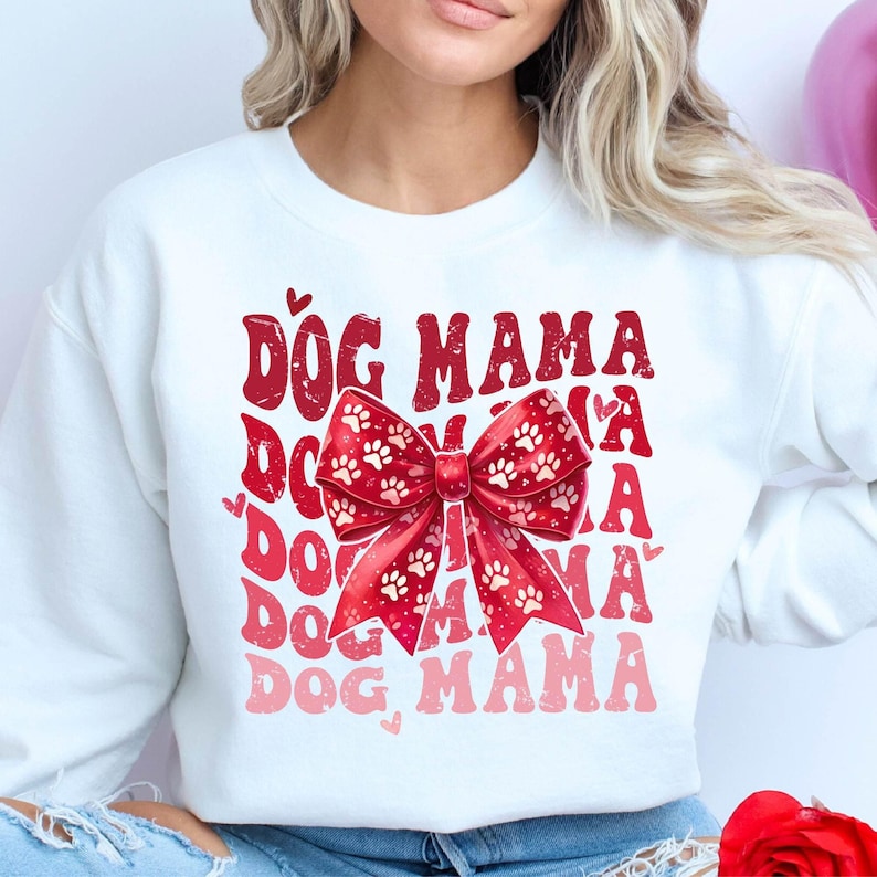 Dog Mama Coquette bow Shirt, Dog mom Shirt, Dog Mama Sweatshirt, Coquette Dog Mama Shirt, Dog Lovers TShirt