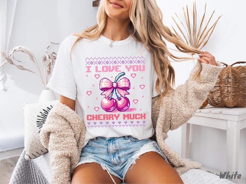I Love You Cherry Much, Pixels Computer Gamer Girl Gift, Coquette Valentines Day, Valentines Day Shirts for Women, Cute Valentine Shirt