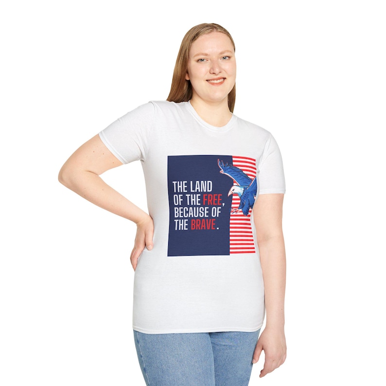 The Land of the Free Because of the Brave Unisex Softstyle T-Shirt, MAGA, Trump 47 President Crewneck, Election 2024 t-shirt, Political Gift For Men And Women