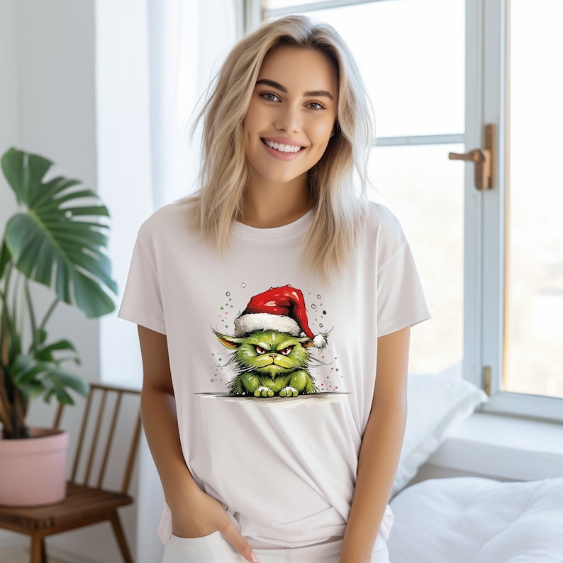 Super cute Christmas Grinch cat t-shirt