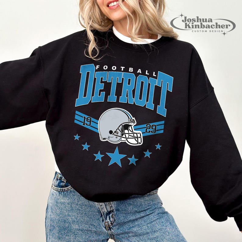 Vintage Style Detroit Football Crewneck, Retro Detroit Football Shirt, Detroit Football Fan Gift, Detroit T-Shirt, Detroit Game Day Shirt For Men And Women