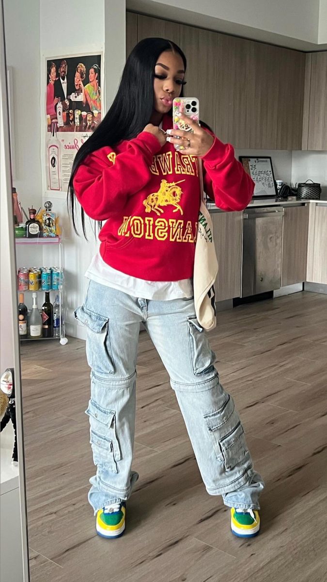 Red Sweatshirt with Bold Yellow Graphic For Men And Women