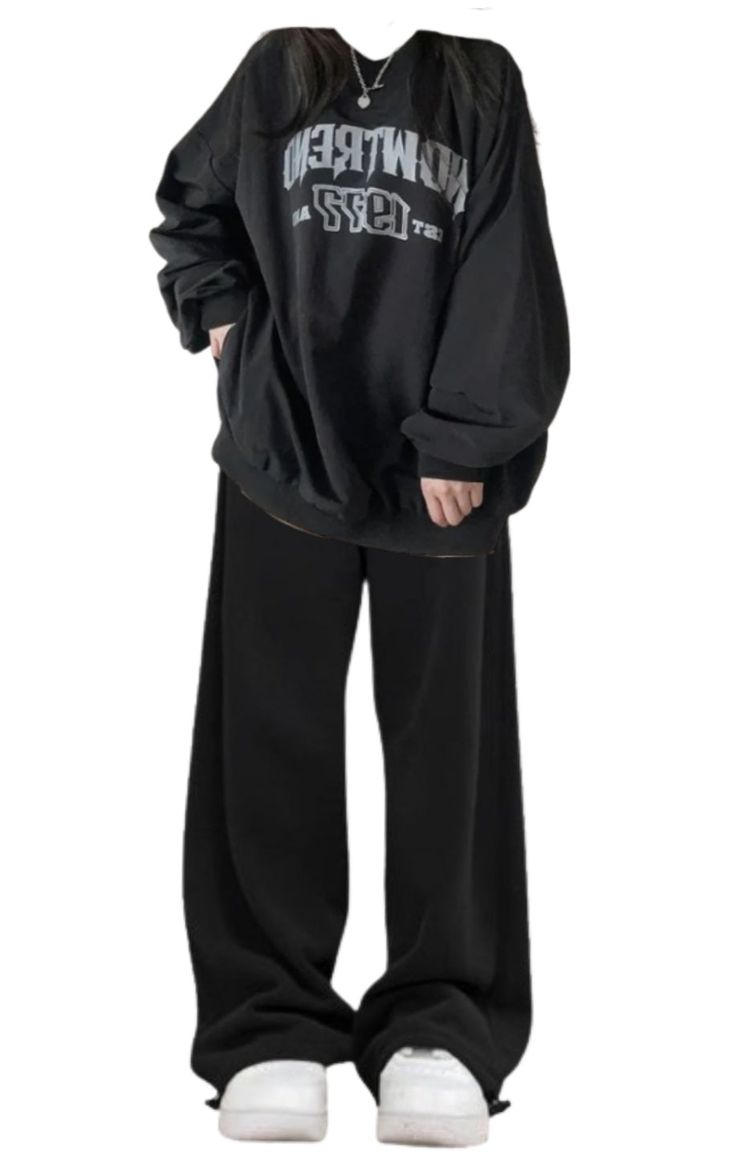OOTD: Round Neck Sweatshirt + Vintage Solid Color Baggy Sweatpants For Men And Women