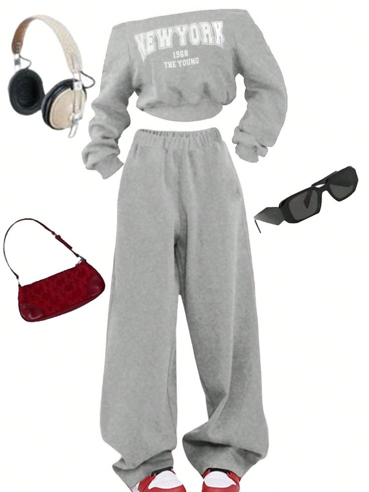 2pcs/Set Teen Girls Casual Streetwear Off Shoulder Sweatshirt And Sweatpants Outfit Grey Long Sleeve Fabric Letter Slight Stretch Teen Girls Clothing, size features are:Bust: ,Length: ,Sleeve Length 2pcs/Set Teen Girls Casual Streetwear Off Shoulder Sweatshirt And Sweatpants Outfit Grey Long Sleeve Fabric Letter Slight Stretch Teen Girls Clothing, size features are:Bust: ,Length: ,Sleeve Length