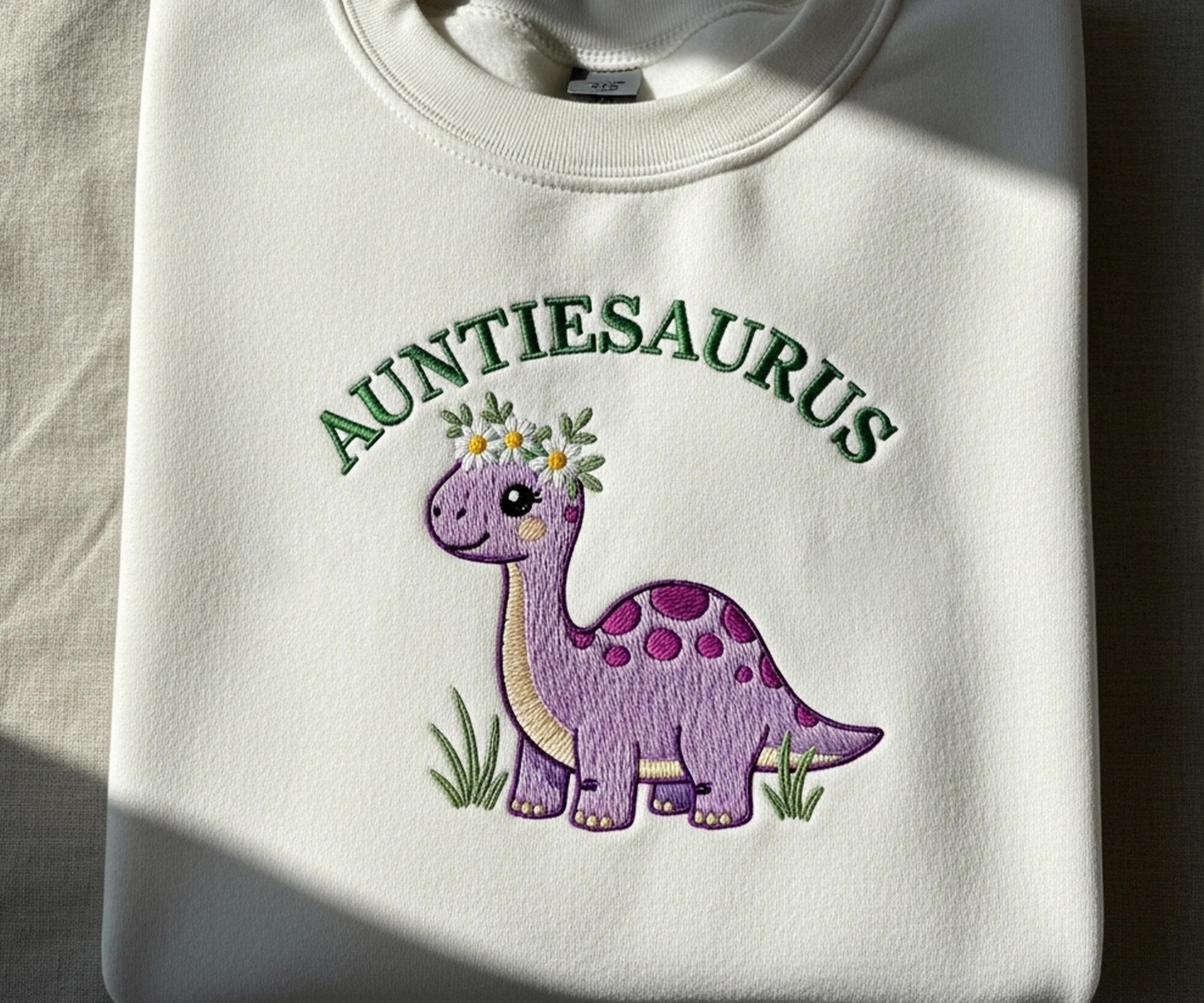 Embroidered Auntie Saurus Dinosaur Sweatshirt - - More Option - Outfits For US