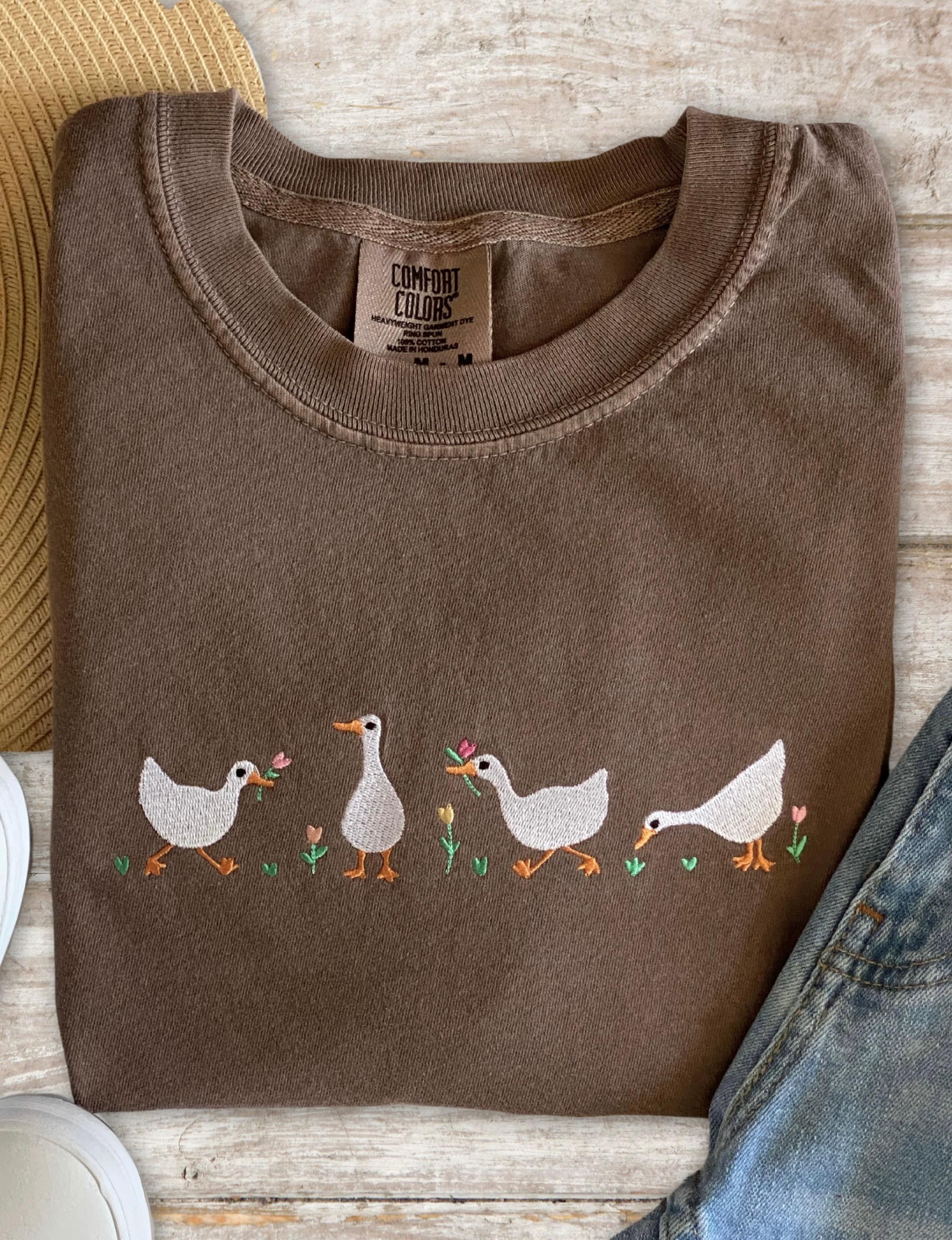 Embroidered Geese and Spring Tulips, Flowers, Nature, Cottagecore, Gift - - More Option - Outfits For US