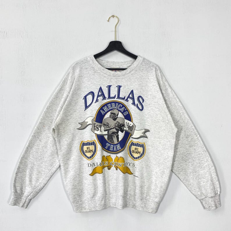 Vintage 90s Dallas Cowboys Sweatshirt Dallas Cowboys Crewneck Cowboys Sweater Pullover Sportswear NFL Dallas Cowboys Print Logo Grey XLarge For Men And Women
