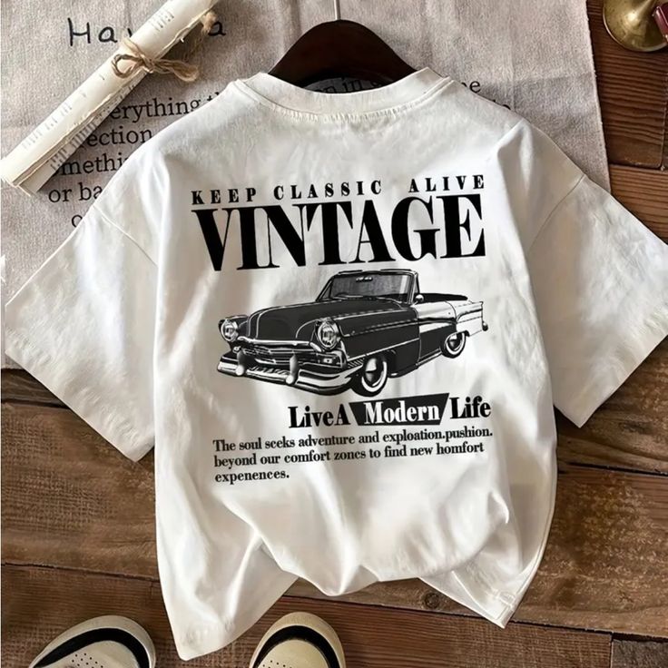 Car Print T-Shirt, Short Sleeve Crew Neck Casual Top For Summer & Spring, Women‚Äö√Ñ√¥s Clothing