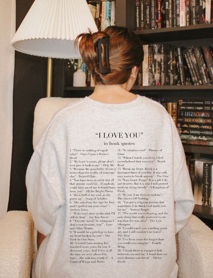 I Love you In Book Quotes Sweatshirt / Book Sweatshirt / Bookish Sweatshirt / Bookworm Sweatshirt / Book Lover Sweatshirt