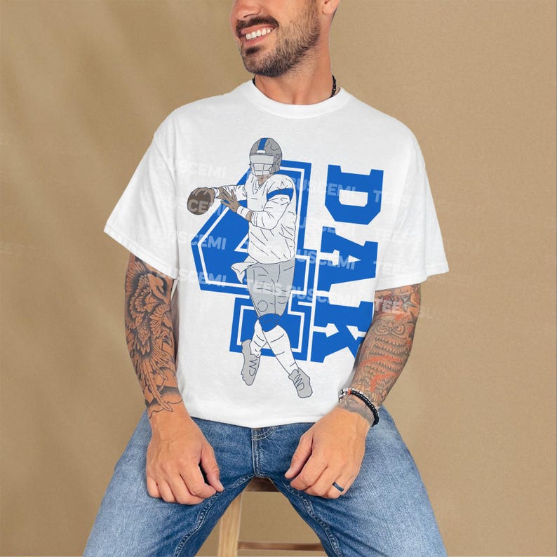 Dak Prescott Football Shirt, Vintage Sports Fan Apparel for Tailgates and Games, Dak Number 4 Dallas Football Graphic Tee Shirt Memorabilia