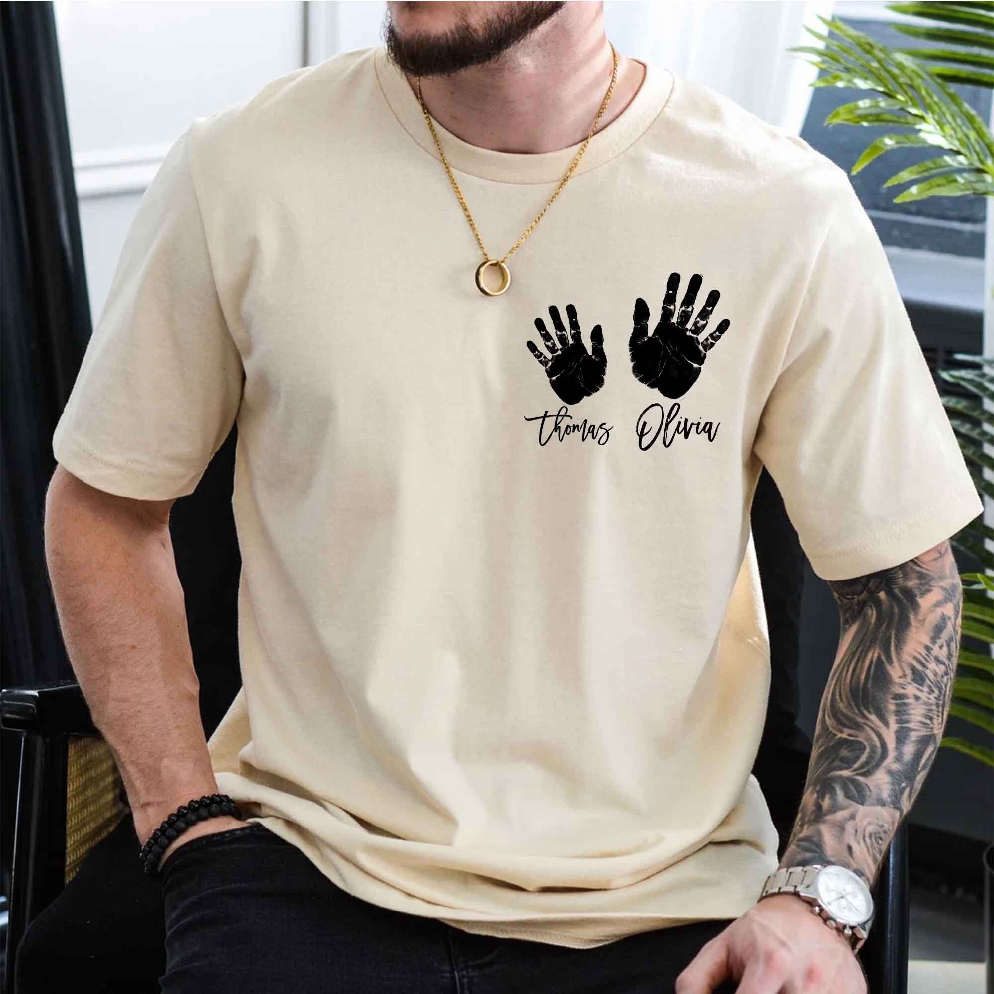 Fathers Day Gifts, Custom Baby Handprint Shirt For Dad, 1s Fathers Day Shirt, Personalized Baby Handprint Tshirt, Dad Birthday Gifts For Him