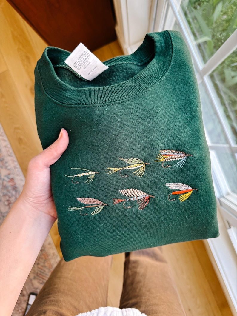 Fly Fishing Embroidered Crewneck, Vintage Inspired, Camping Gift for Dad Husband Brother Son - - More Option - Outfits For US