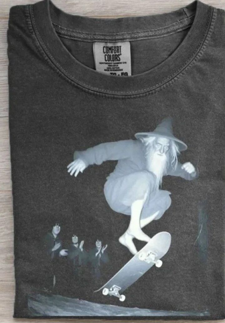Gandalf Skateboarding Graphic T-Shirt, Funny Ironic Lord of the Rings Meme Tee, Comfort Colors Vintage Wash Wizard Skater Shirt, Gen Z Edgy Merch - - More Option - Outfits For US