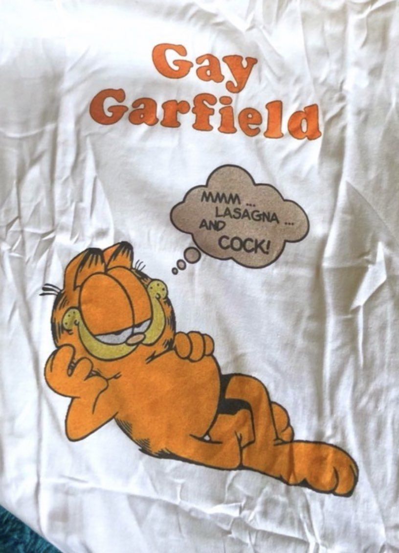 Gay Garfield Funny Parody T-Shirt - "Mmm Lasagna and..." Meme Graphic Tee - - More Option - Outfits For US