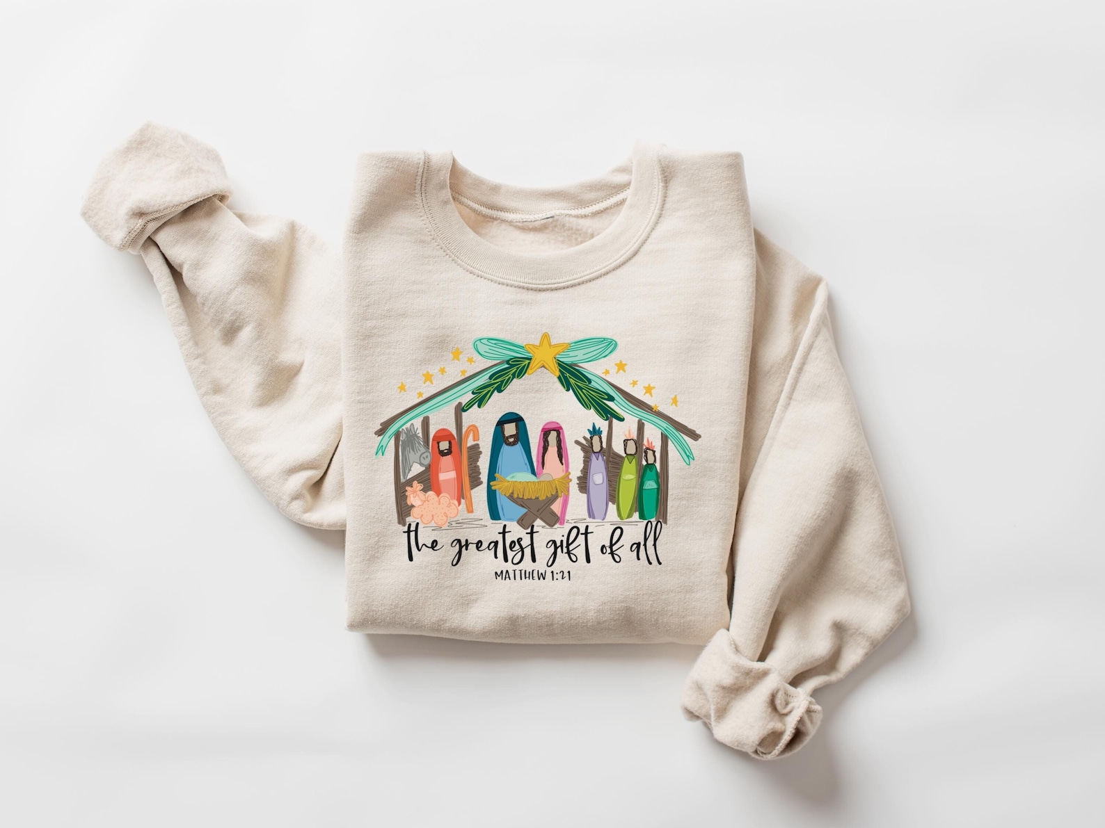 Greatest Gift Of All Sweatshirt, Christian Christmas Sweatshirt, Nativity Scene Sweater, Christmas Faith Jesus Nativity Shirt, Bible Verse