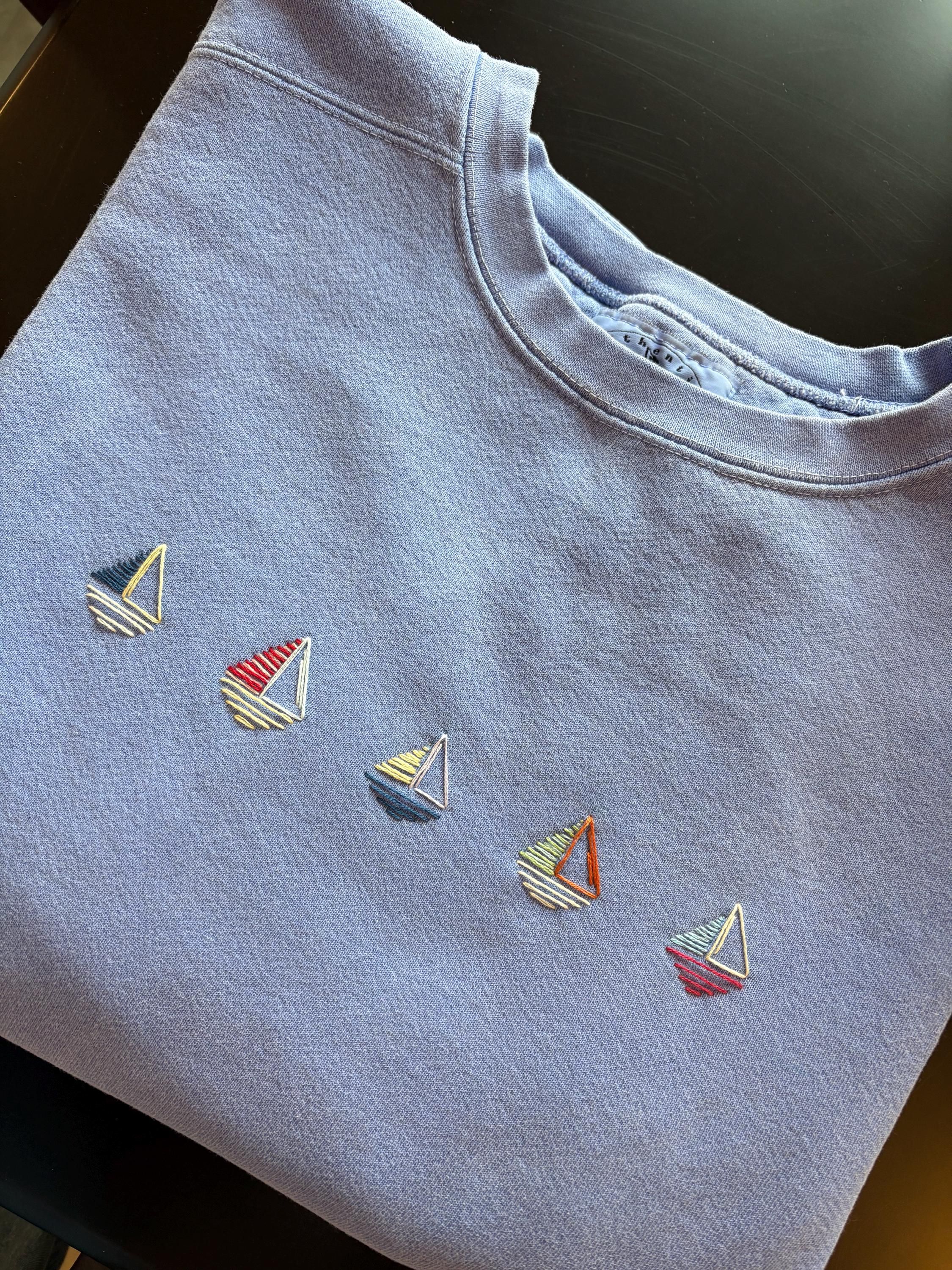 Handstitched Sailboat Sweatshirt -Unisex - - More Option - Outfits For US