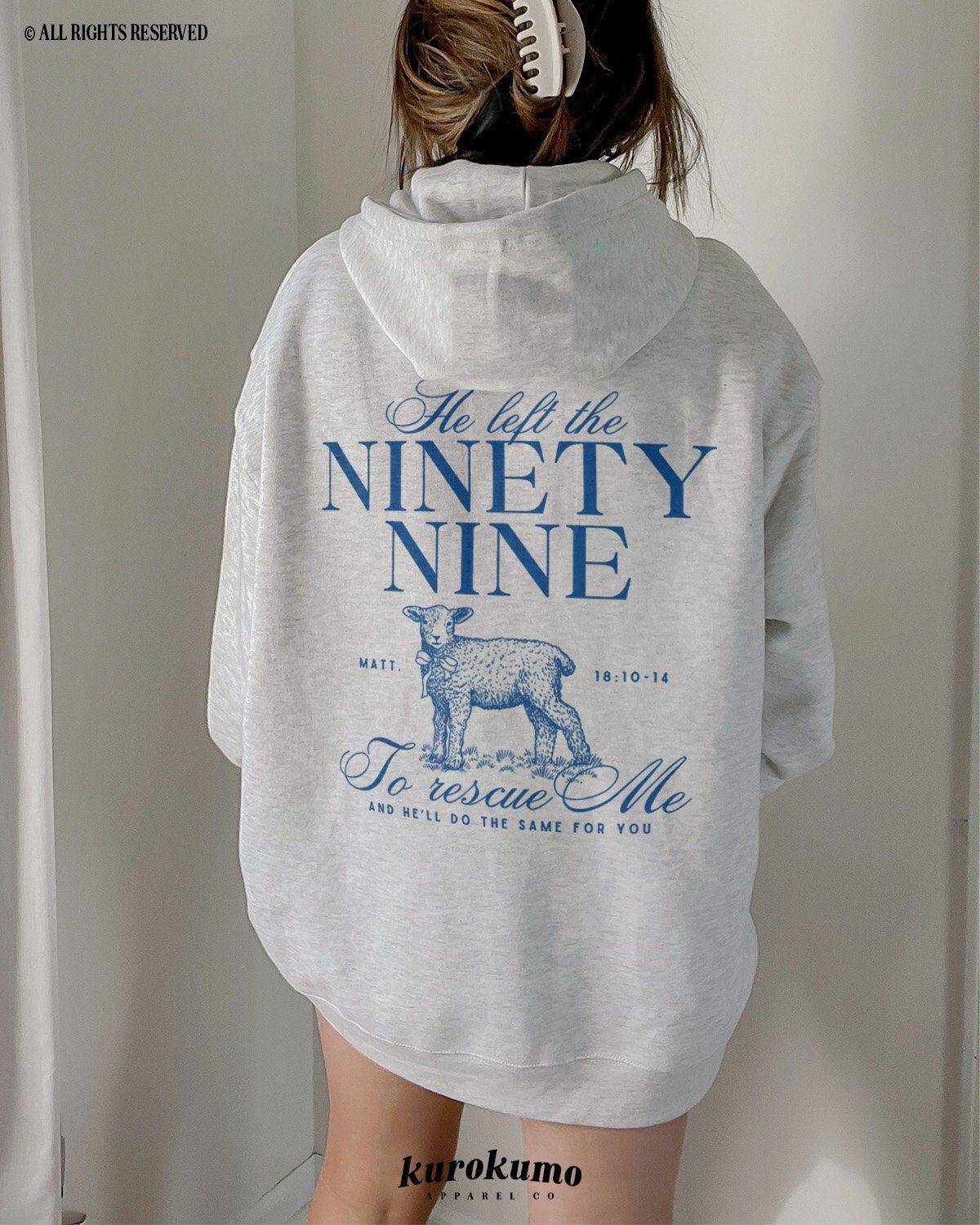He Left The 99 To Rescue Me Bible Verse Hoodie Blue Coquette Sweatshirt Faith Based Clothing Soft Girl Aesthetic Christian Church Clothes - - More Option - Outfits For US