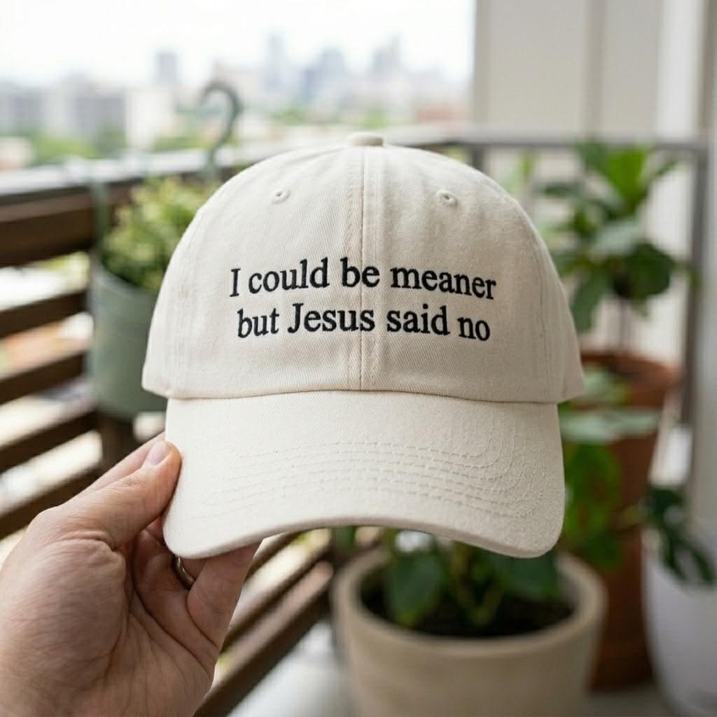 I Could Be Meaner But Jesus Said No Hat, Funny Christian Embroidered Dad Hat, Faith Humor Baseball Cap - - More Option - Outfits For US