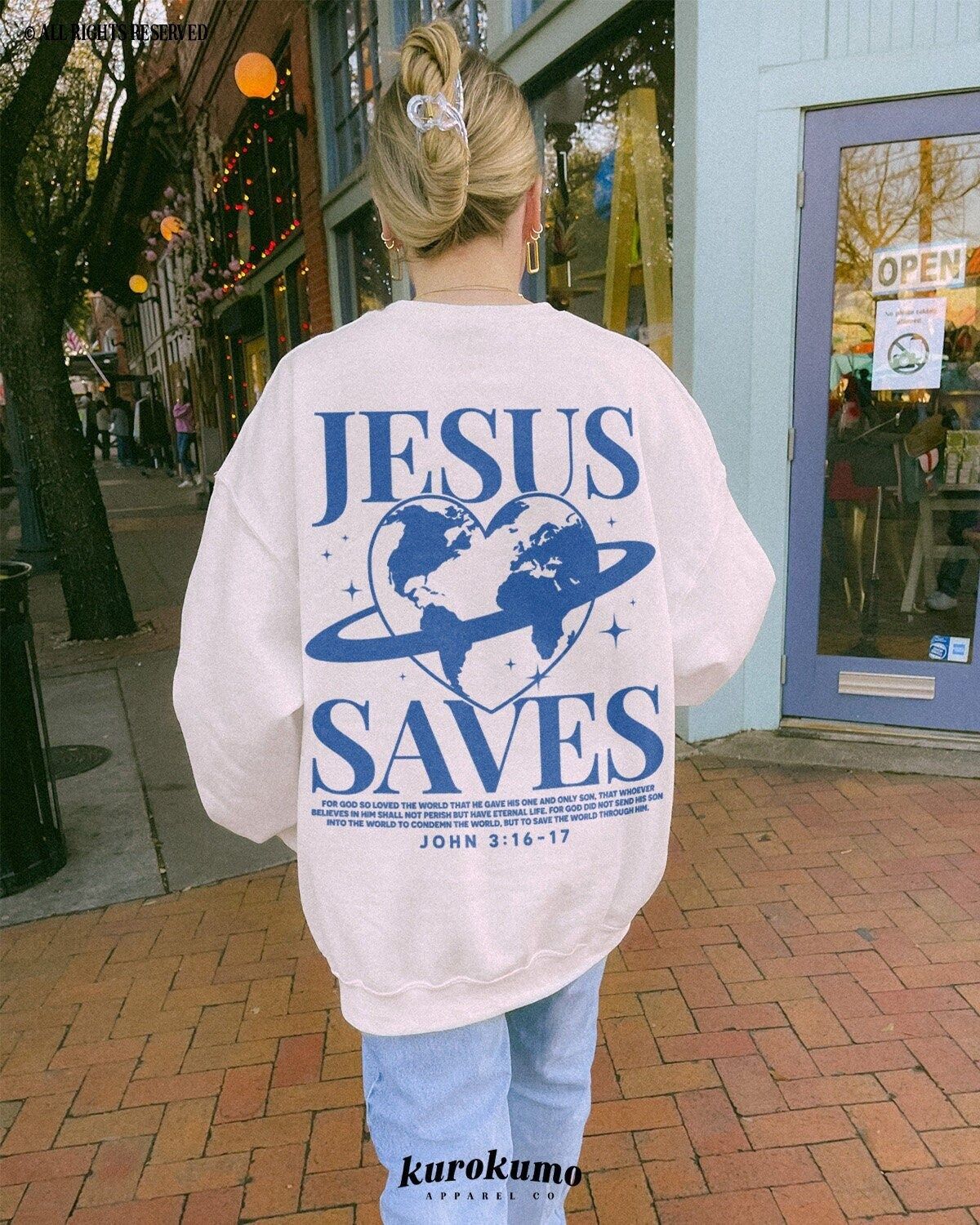 Jesus Saves Crewneck Aesthetic Christian Streetwear Sweatshirt Faith Crewneck Love Bible Verse Sweatshirt Indie Planet Earth Graphic Sweater - - More Option - Outfits For US