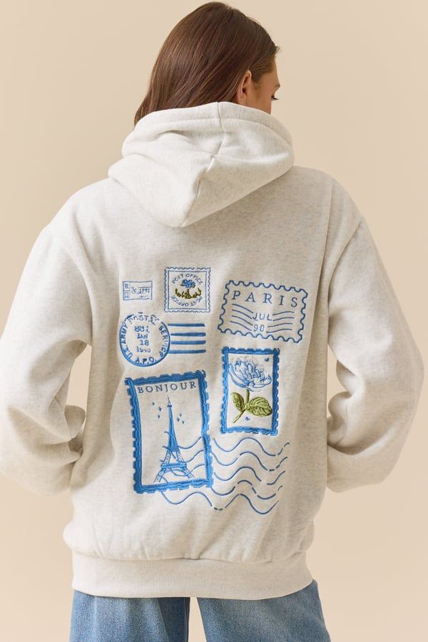 Meet Me In Paris Hoodie in Heather Grey - - Full Size Krixshop