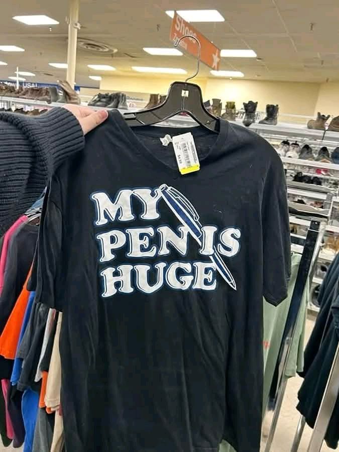 "My Pen Is Huge" Funny Graphic T-Shirt, Ironic Rude Joke Tee, Optical Illusion Text Shirt, Sarcastic Adult Humor Gag Gift, Edgy Gen Z Streetwear - - More Option - Outfits For US