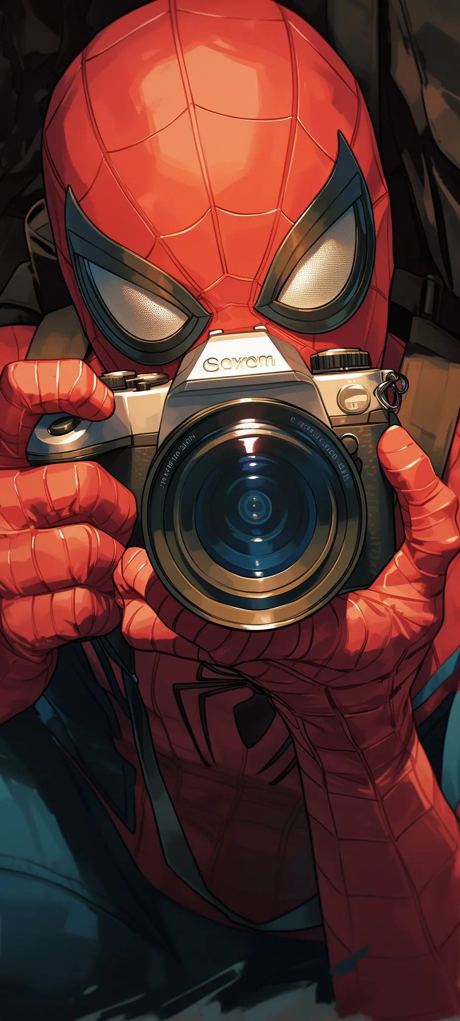 Posters & canvas-Spider Hero With Camera Poster | Cinematic Superhero Wall Art - - Full Size Krixshop