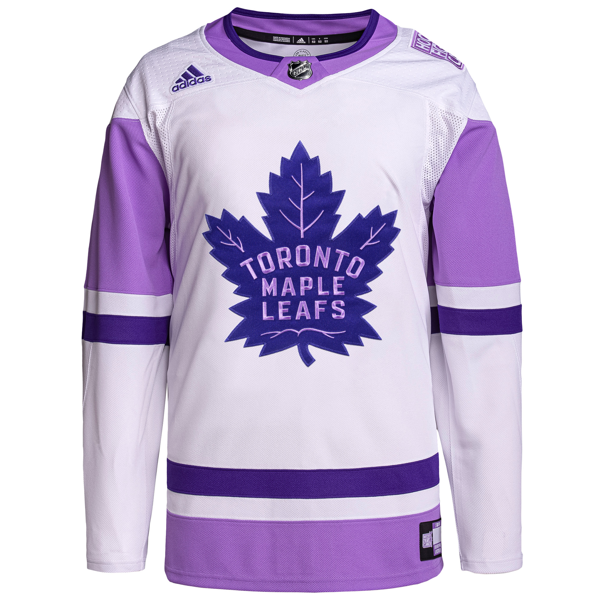 Toronto Maple Leafs adidas Hockey Fights Cancer Primegreen Authentic Blank Practice Jersey - White/Purple 2