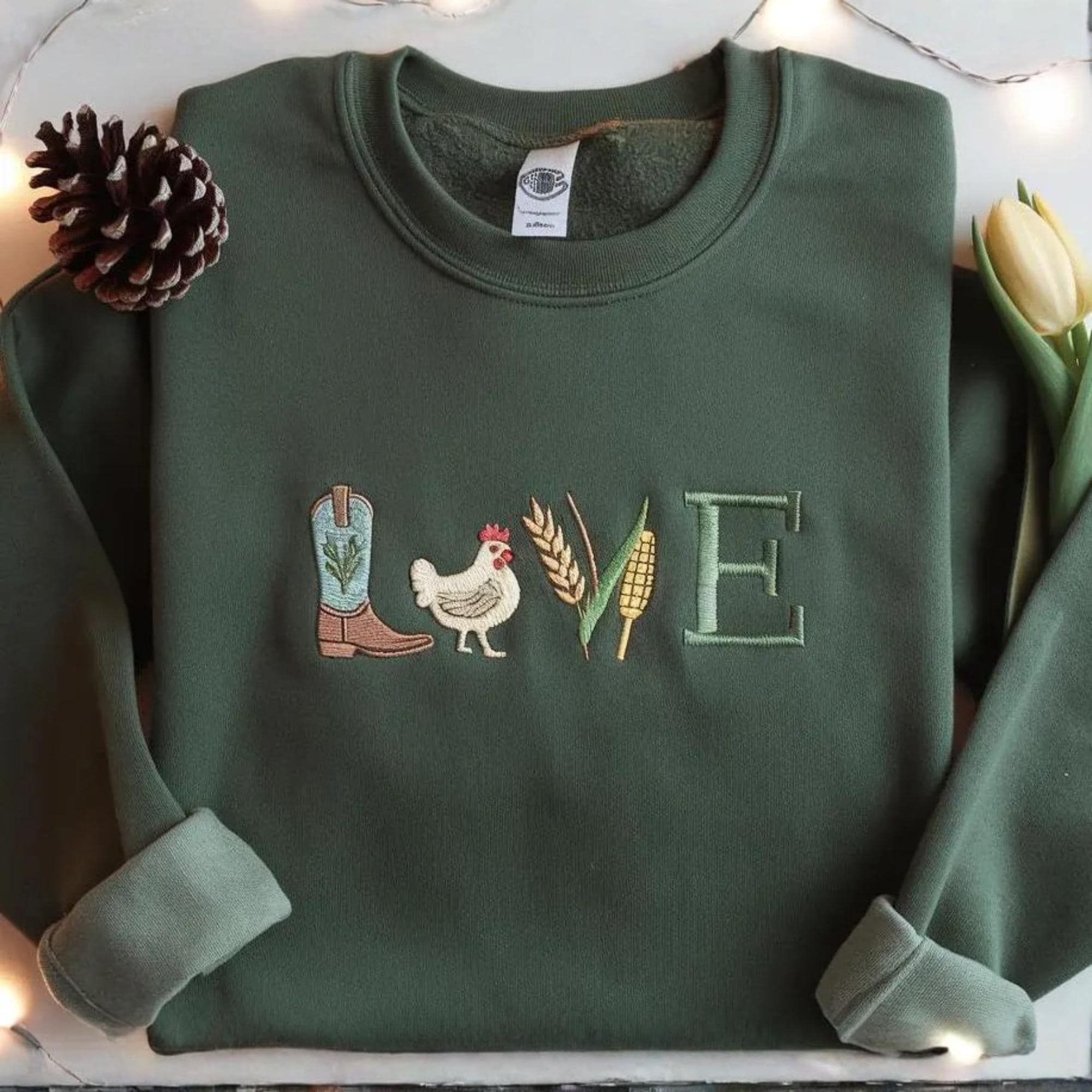 Retro Love Embroidered Sweatshirt, Cute Love Sweatshirt - - More Option - Outfits For US