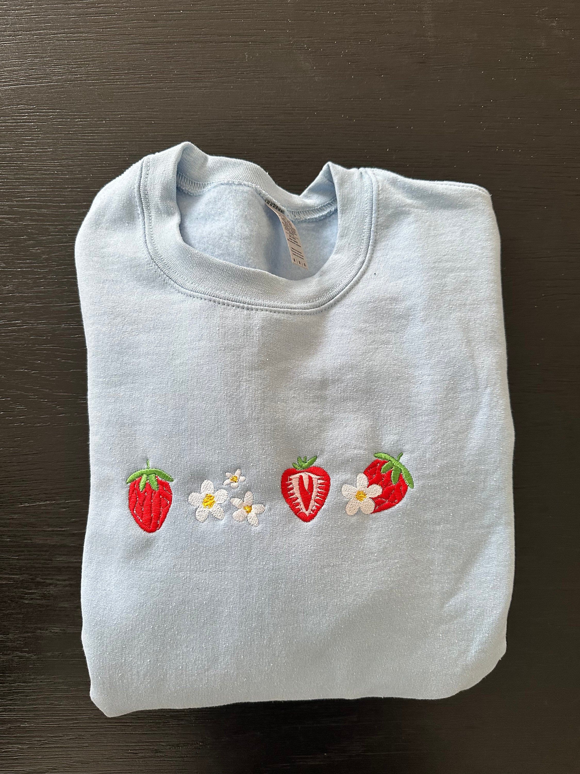Strawberry flower crewneck | Strawberry embroidery crewneck | Girly trendy crewneck | Flower fruit embroidery shirt | Strawberries flower - - More Option - Outfits For US