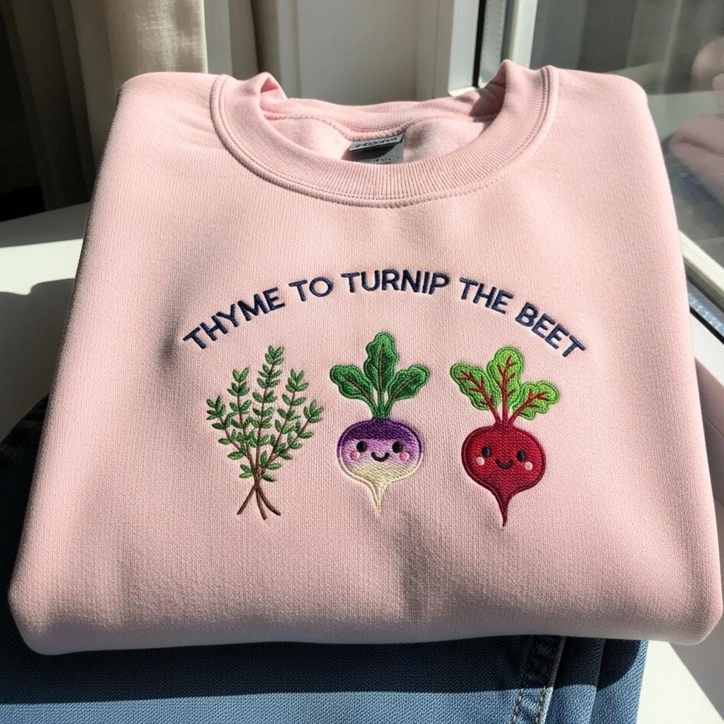 Thyme to Turnip the Beet Embroidered Sweatshirt, Vegetable Crewneck, Plant Lover Shirt, Botanical, Gardening Tee - - More Option - Outfits For US