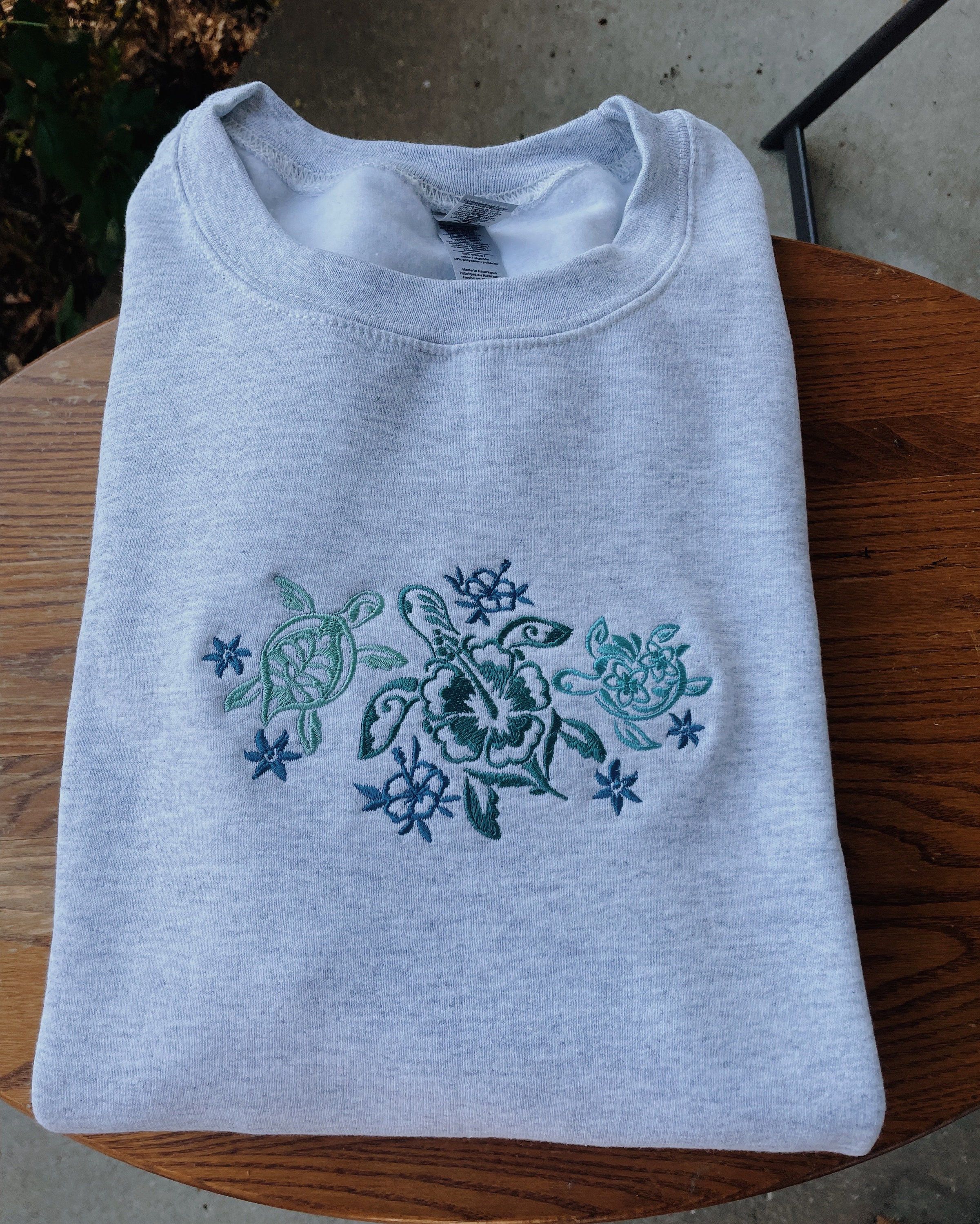 Tropical Turtles Embroidered Sweatshirt - - More Option - Outfits For US