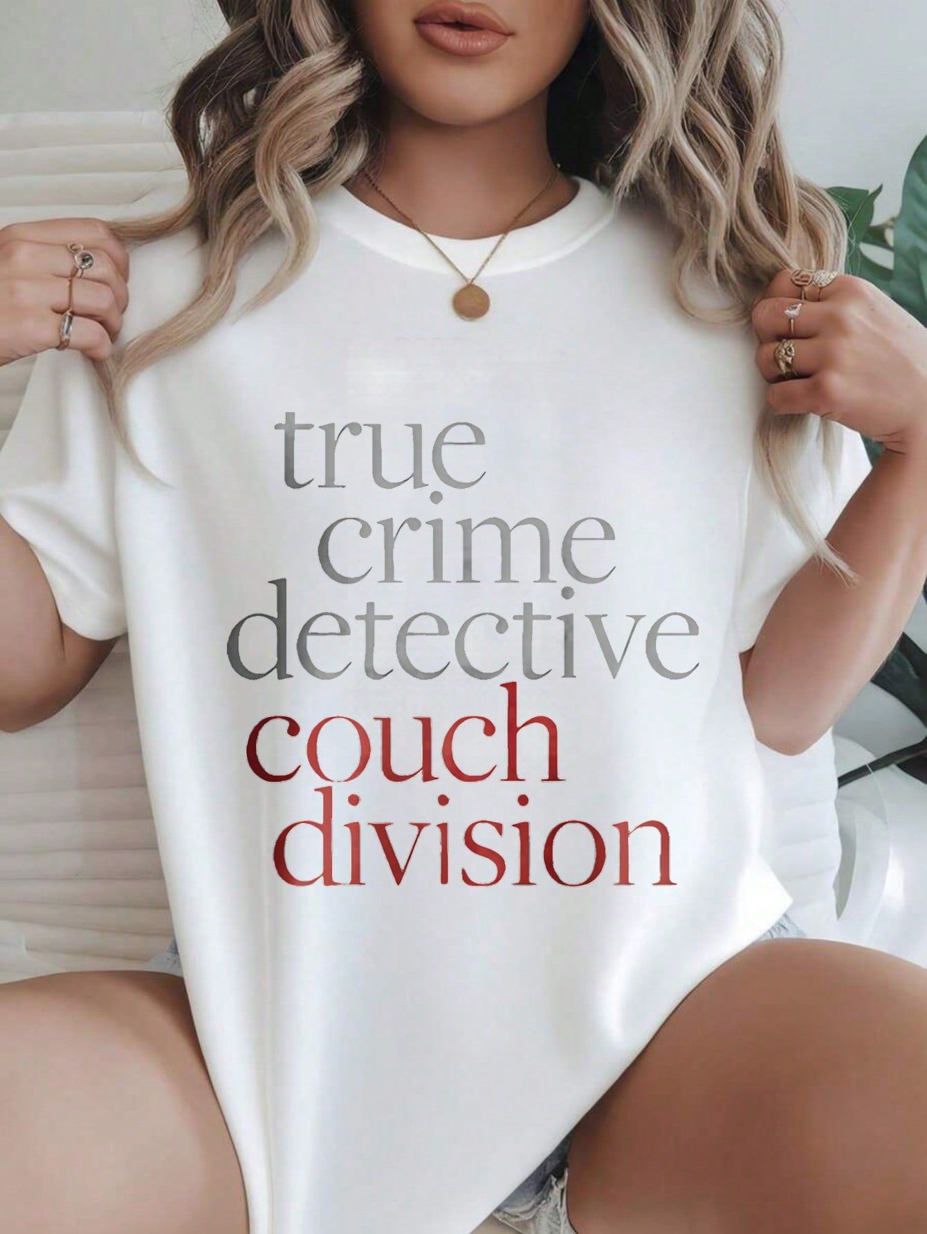 True Crime Detective Couch Division Women's Fashionable Print Casual T-Shirt - - More Option - Outfits For US