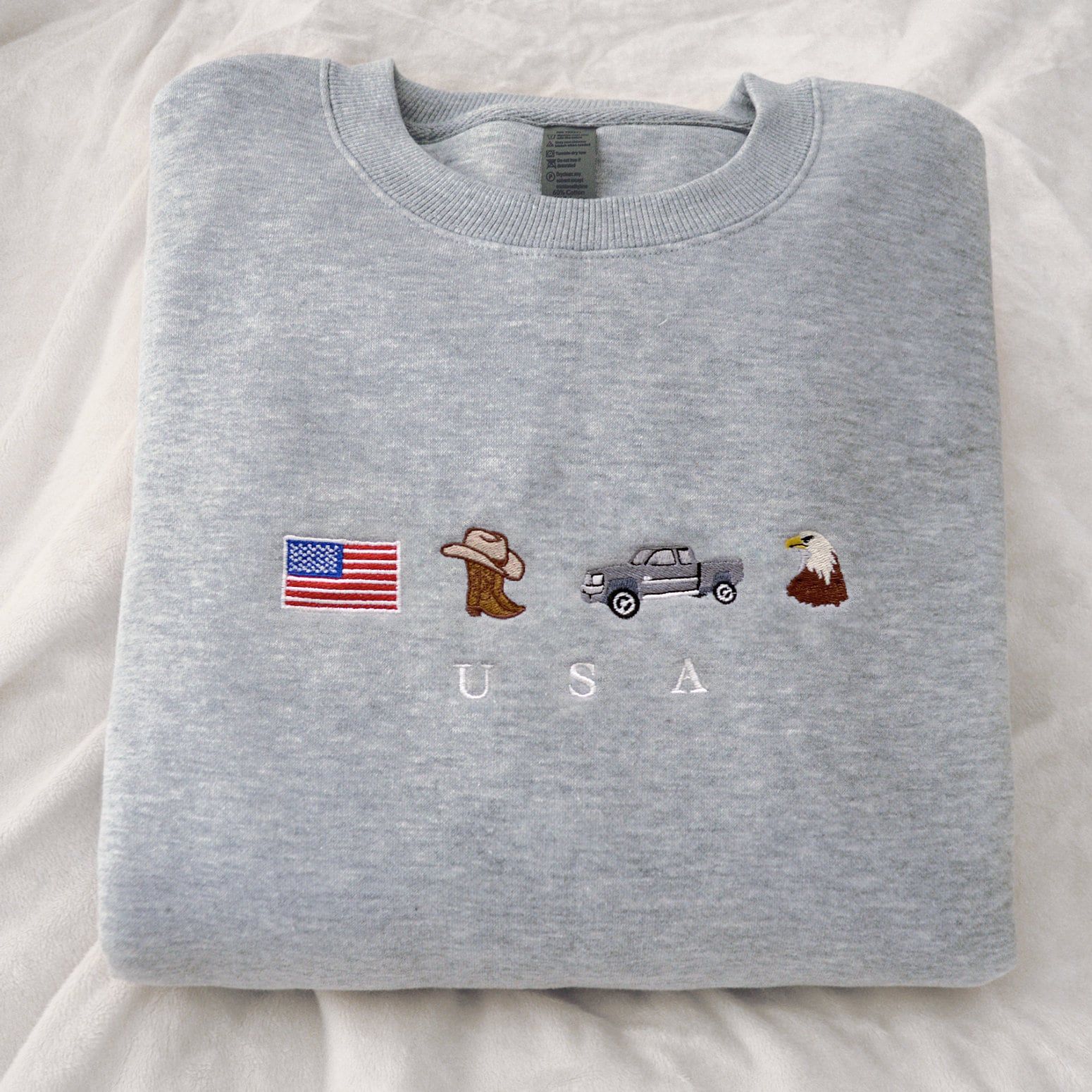 USA Embroidery Sweatshirt, United States, America, Crewneck, Flag, Cowboy Boots, Cowboy Hat, Cowgirl, Truck, Jeep, Eagle, Patriot, July 4th - - More Option - Outfits For US