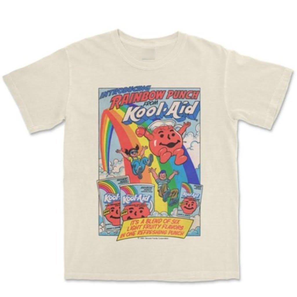 Vintage Kool-Aid Rainbow Punch Graphic T-Shirt, Retro Kool Aid Man 80s 90s Ad Tee, Nostalgic Cream Cotton Shirt, Pop Culture Merch - nileloves