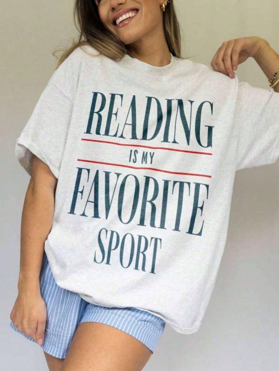 Vintage Reading Is My Favorite Sport Shirt, Bookish Tee, Book Reader, English Teacher, Bookworm Tshirt, Librarian Shirt, Booklover,% Cotton Oversized Short Sleeve Classic Heavy Cotton Shirt Printed Graphic Tee Women's Casual Short-Sleeved TopSports Short Sleeves - - More Option - Outfits For US - More Option - Outfits For US
