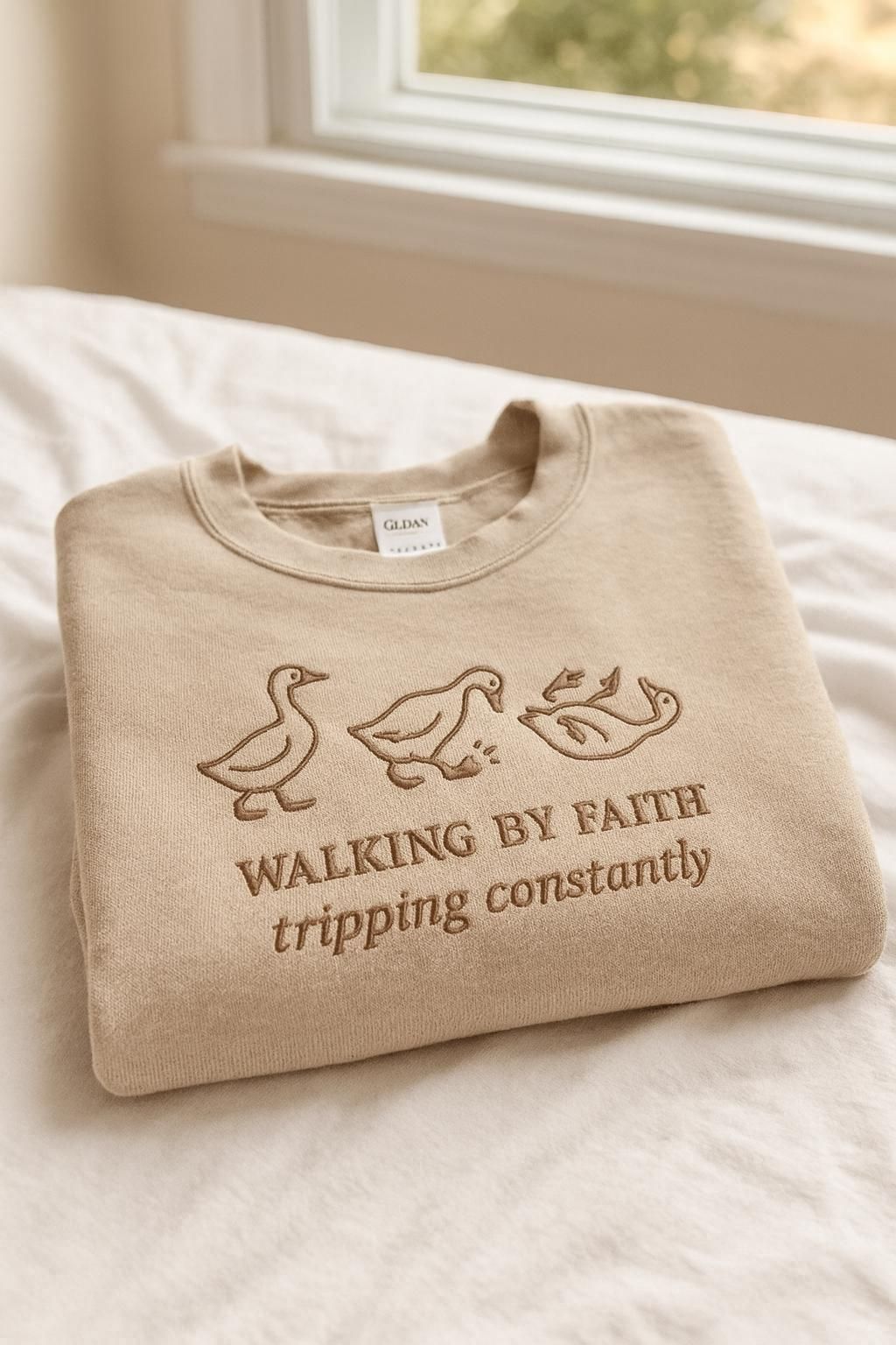 Walking by Faith Embroidered Sweatshirt, Christian Sweatshirt, Jesus Sweater, Jesus Sweatshirt, Christian Gift, Funny Christian - - Full Size Krixshop