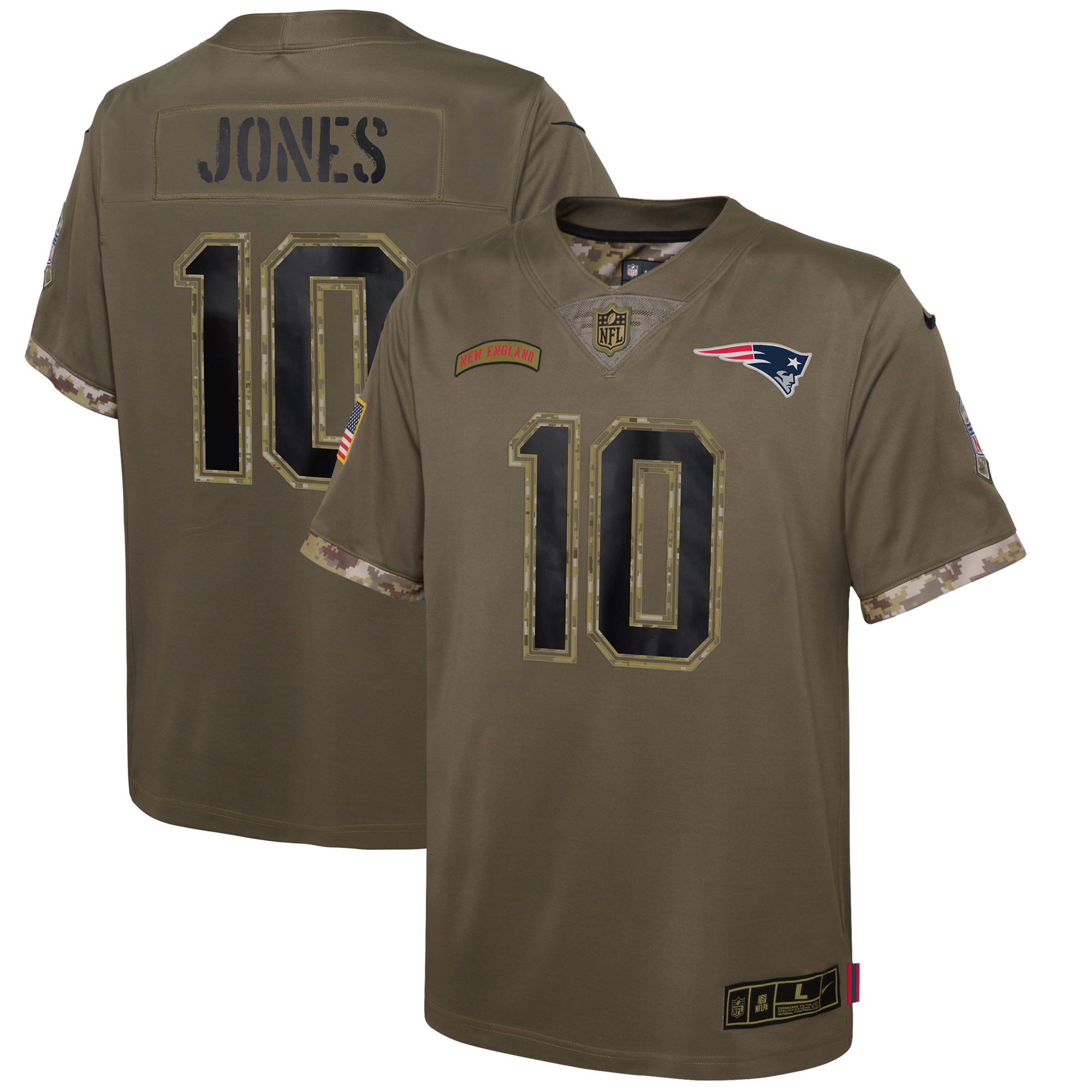 Mac Jones New England Patriots Nike Youth Salute To Service Player Limited Jersey - Olive
